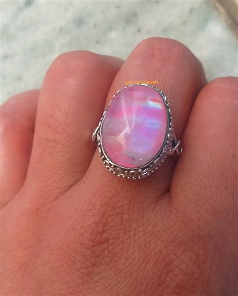 pink moonstone ring silver